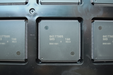 Close-up of electronic components on a metallic surface