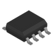 Black electronic component with six leads on a white background